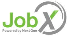 jobx Logo. Text of JobX Powered by NextGen.
